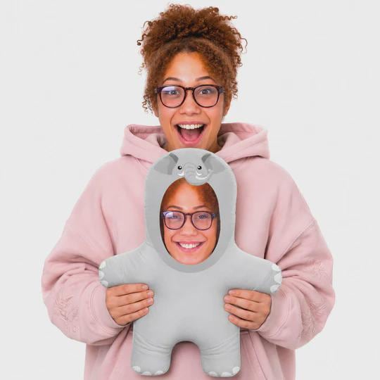 Personalised Elephant Teddy Bear | Custom Elephant Photo Pillow | Elephant Lover Gift